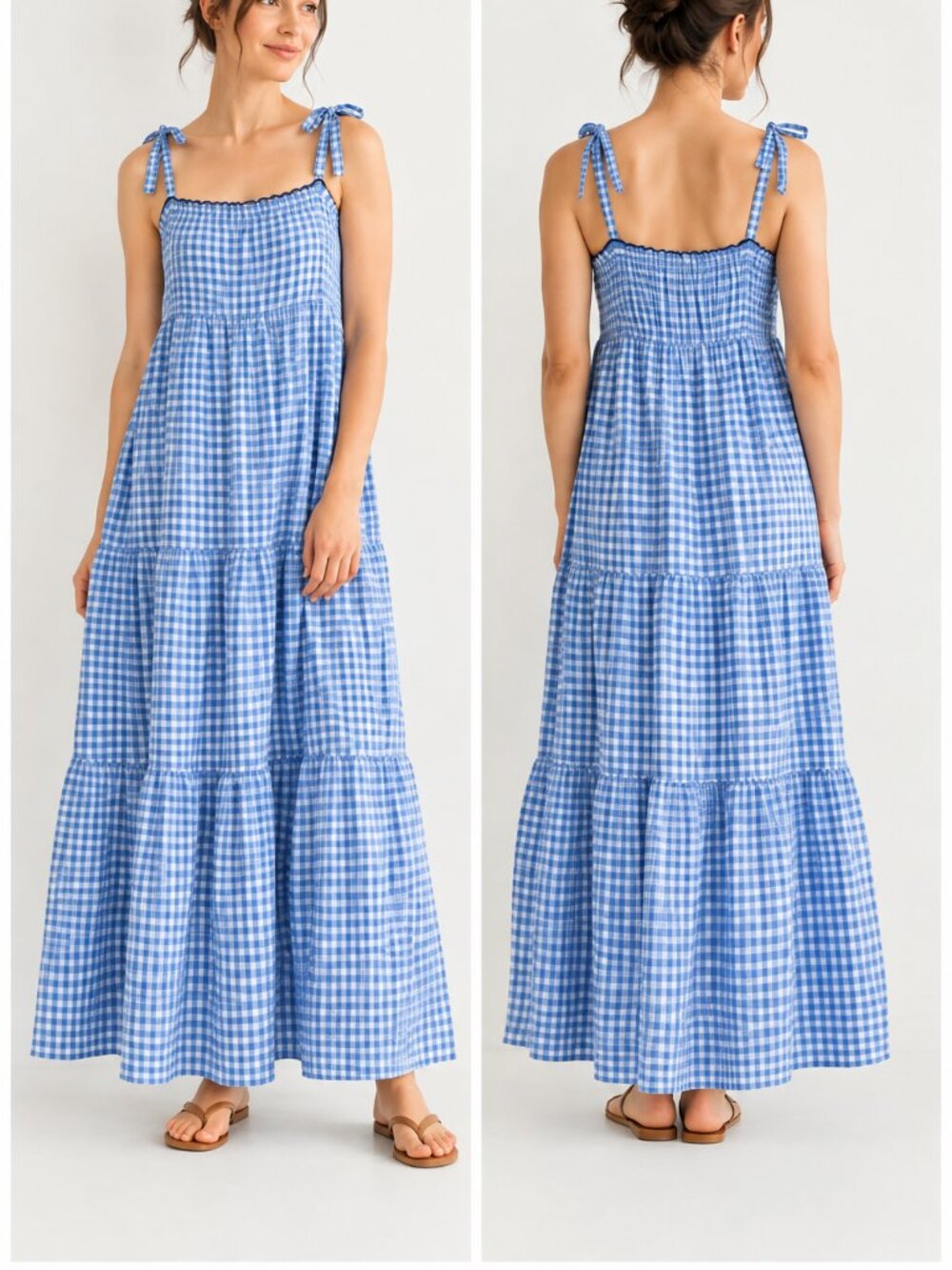 Joules Harley Blue and White Gingham Maxi Dress Size 8